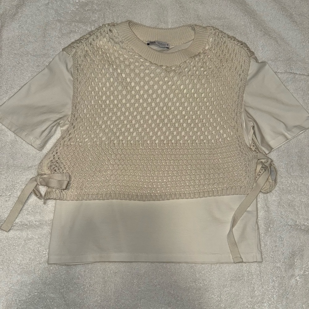 Chic Cream Knit Overlay Top